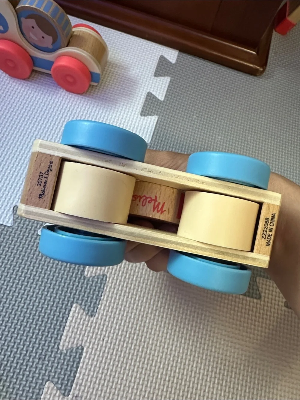 Melissa and Doug Wooden Numbered Pull-Along Toy Cars